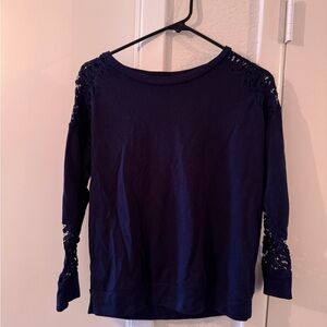 Women's Navy Lace Shoulder Top